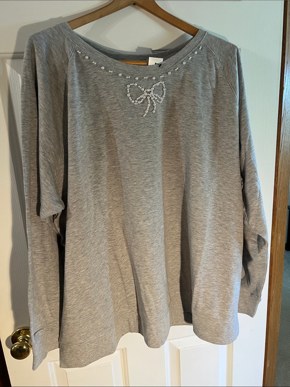 Women's Gray Rhinestone Bow Sweatshirt